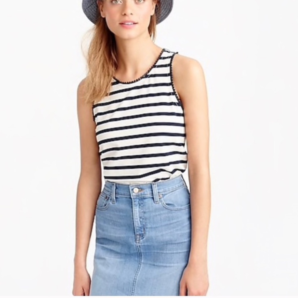 NWT J. Crew stripe tank with faux leather scallop